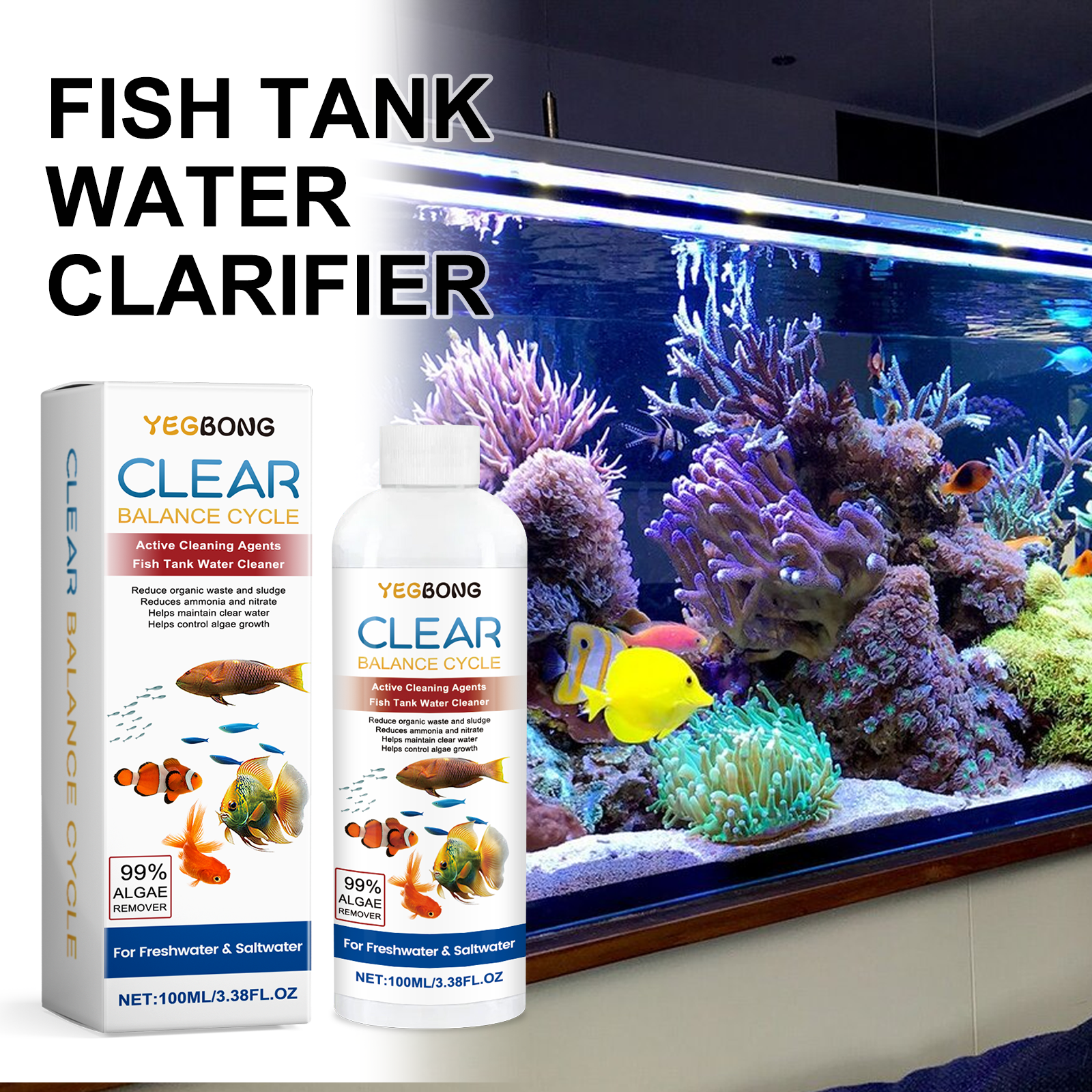 Aquarium Fish Maintenance - Aquarium Water Clarifier 100ml Freshwater Saltwater