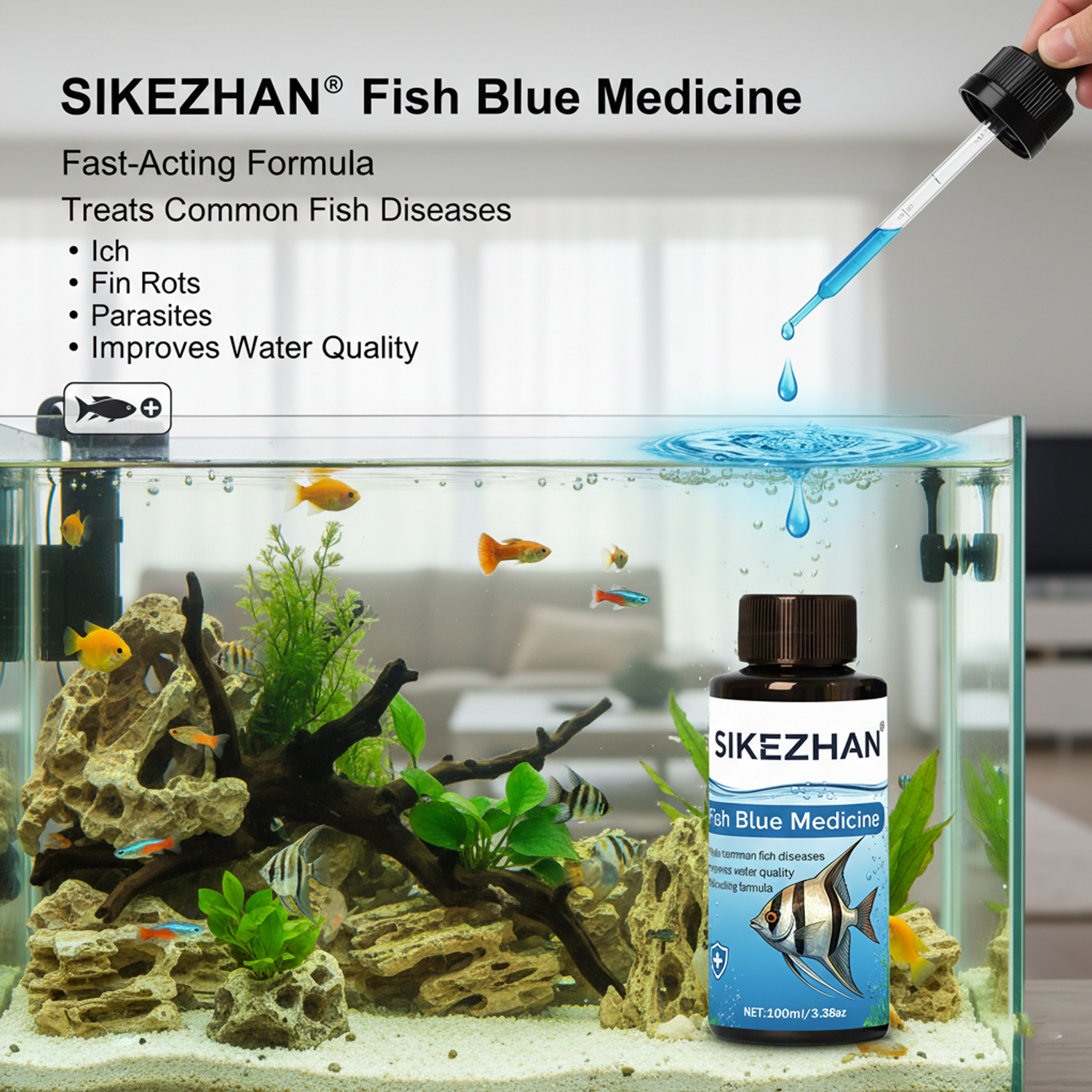 Large 500ml Methylene Blue Fis - Aquarium Fish Diseases incelemesi ve fiyatı